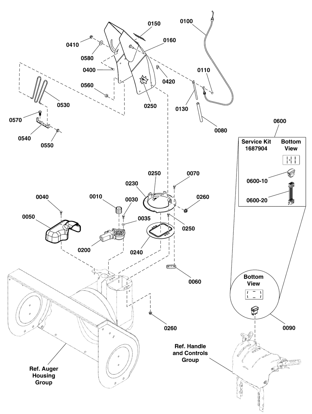 Chute And Rotation Group Diagram and Parts List for 1696255-00-BM1227SE  Briggs and Stratton Snow Blower